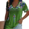 Blouses Femmes Chic Femmes Bohême Fleur Imprimé Pull T-shirt Style Ethnique Haut D'été Rétro T-shirt Vêtements De Travail