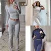 Herbst Designer Trainingsanzug Frauen 2023 Mode T Shirt Top Und Leggings Vintage Einfarbig 2 Zwei Stück Set Frauen
