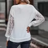 Women's Blouses Women Tops V-Neck Lace Patchwork Long Sleeve Pullover Shirt Loose Casual Spring Autumn Bottom Office Ladies Cloth