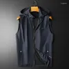 Men's Vests Hooded Zipper Spring Autumn Vest High Quality Solid Color Sleeveless Male Outerwear Man Coats Plus Size 5XL