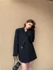 Femme ample longue robe Blazer noir femmes Blazers vestes costumes veste fête vêtements de cérémonie solide cranté Style de rue Punk