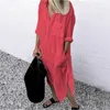 Frauen Blusen Sommer Weißes Hemd Kleid Frauen Lange Hülse Drehen-unten Kragen Seite Split Tasche Weibliche Feste Lose Strand robe