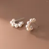 Boucles d'oreilles à tige en argent sterling 925 véritable avec perles en forme de C, bijoux hypoallergéniques pour femmes et filles