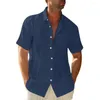 Mäns casual skjortor män sommar guayabera kubanska strand tees kort ärm klänning skjorta blus topp mode andningsbar t-shirt