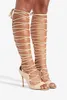 Sandals Women Hollow Out Boots Sexy Knee High Sandal Lace-up Rope Gladiator Cage Open Toe Ultra Heel