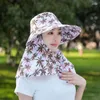 Berets Women's Sun Hat Version Anti-uv Electric Car Big Leaves Printed Can Be Protective Outdoor Fishing Hunting Hiking