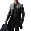 Men's Trench Coats Plaid Business Casual Coat Work Wear To Going Out Fall & Winter Stand Collar Long Sleeve Blue Brown Gray Windbreaker