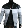 Men's Jackets Trendy Men Jacket Ribbed Design Top Autumn Coat Stand-up Collar Three-color Contrast