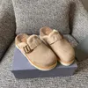 Lyxdesigner päls sandaler stilfull mocka päls fluffiga tofflor tjocksolat spänne ylle fussbett sabot höst och vinter utomhus kvinnor loafers storlek 35-40