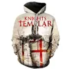 Erkek Hoodies Adam Sweatshirt 3D Templar Şövalye Grubu Baskı Erkekler/Kadınlar Hoody Dış Giyim Yüksek kaliteli kapüşonlu erkek kazak