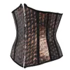 Bustini Corsetti Gotico Corsetto in ecopelle Sottoseno Bustier Sexy Marrone Overbust Steampunk con stampa teschio Costume da pirata Basq290e