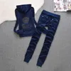 Kadife Bahar Sonbahar Kumaş Trailtsuits Kadın Siyah Venor Suit Hoodies Fermuar Sweatshirt ve Sweatpants Jogging 2 Parça Set195g