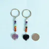 Keychains 12pcs Natural Stone Keychain 7 Colors Chakra Beads Heart Shape Key Holder Mineral Ring Jewelry Bulk