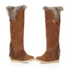 40-43 Tassel Suede Low Heel High Sleeve Knee Length Boots Rabbit Hair Casual Boots W327 231003