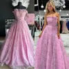 Różowy druk bal maturalny 2K24 Ruffle High Empire talia Glitter Ballgown Lady Preteen dziewczyna