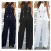 Women's Two Piece Pants Sleeveless Sexy 2023 Spring/Summer Fashion Casual Hanging Neck Solid Color Set Wide Leg