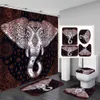 Rideau de douche éléphant couleur de l'eau Polyester 4 pièces ensemble de salle de bain couverture de tapis couverture de toilette tapis de bain pour la décoration intérieure T200711265L