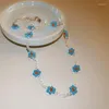 Ensemble ras du cou de 2 colliers de perles pour femmes, perles de fleurs bleues, matériau en cristal, livraison directe