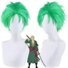 Anime Roronoa Zoro Cosplay Costplay Peruka Pełna zestaw z paskiem z paskiem zielone krótkie włosy Halloween Kostium karnawałowy do Mencosplay