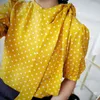 Women's Blouses High End Yellow Polka Dot Silk Top Bow Tie Mulberry Shirt Short Sleeve