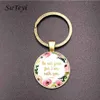 SUTEYI Vintage Bronze Christian Bible Key Chain Holder Charms Bible Psalm Glass And Flower Picture Keychain Men Women Gift12495