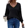 Kvinnors blusar Kvinnor Lätt polyesterskjorta Lace Patchwork V-Neck Stylish Pullover Tops för Office Ladies Spring