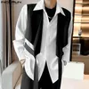 Heren Casual Shirts Mode Mannen Onregelmatig Overhemd Patchwork Revers Lange Mouw Knop Mannelijke 2023 Losse Persoonlijkheid Streetwear Camisas 5XL