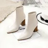 Boots White Ankle Women's Chunky Heel Spring 2023 Winter Pointed High Shoes Mid Lady Skinny