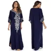 2021 Indie Folk à lacets col en v manches chauve-souris été Robe de plage tunique maillots de bain femme caftan Maxi Robe Robe Sarong N775 210224169O