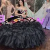 Luxo charro preto quinceanera vestido 2024 traje mexicano vestido de baile em camadas flores doce 15 anos vestido de aniversário vestido de xv vestidos debutantes masquerade