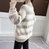 Women's Sweaters Turtleneck Sweater Geometric Ugly Christmas Women Korean Stylish Long Sleeve Jumper Half High Neck Warm Soft Pullovers