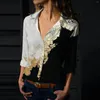 Damesblouses Mode Damesshirt Retro Patroon 3d Print Blouse Herfst Lange mouw Meisje Knop Top Vrouwelijke Camisas