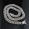 Pendentif Colliers Alliage Épais Collier Rond Strass Zircon Cristal Boucle Cubaine Chaîne Punk Exagéré Rap Hip Hop Mode