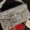 Kristalle Umhängetasche Designer Dinnertasche Kreuzkörper Schiebetasche Top Griff Handtasche Strass Baguette Bag Pailletten Handbeutel Geldbeutel Top Spiegel Qualität Tasche Tasche