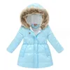 Children's down jacket winter new long cotton-padded jacket for boys and girls bright thick hooded fur collar cotton-padded jacket coat