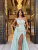 Elegant Mint Green Evening Gown Sweetheart Pärlor Crystal Party Prom Dresses Slit Formal Long Dress for Special OCN