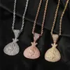 Iced Out Us Dollar Bag Sign Purse Pendant Necklace Gold Silver Plated Mens Bling Jewelry Gift254R