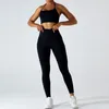 Aktive Sets Sexy Enges Yoga-Set Damen-Trainingskleidung Sportkleidung Hohe Taille Hip-Lift-Hosen Schnelltrocknender Tank-Top-Anzug mit hängendem Hals