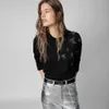 Zadig Voltaireニットウェア23aw女性デザイナーセーターニューザディグトップファッションクラシックスウェットシャツスターラブホットドリルブラック100カシミアセーター女性プルーバー