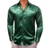 Men's Casual Shirts Luxury For Men Silk Satin Orange Leaves Long Sleeve Slim Fit Male Blouses Trun Down Collar Tops Breathable Clothing