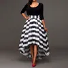 Dames elegante zwarte formele feestcocktail gestreepte jurk lange jurk 2 sets groot formaat zomerfeestjurk 304P