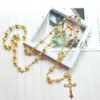 Anhänger Halsketten Religiöse Gold Rosenkranz Halskette Blume Hohle Gebetsperlen Kette Katholisches Kruzifix Kreuz Kirche Taufe Schmuck H261f
