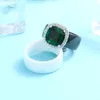 Solitaire Ring S925 Large Green Stone For Women Wedding Gift Luxury Jewelry 8mm Width Ceramic Rings Cubic Zirconia Bague Femme 231007