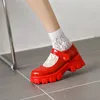 Elbise ayakkabıları ymechic kalın dip patent deri pompalar kadınlar 2023 bahar sonbahar modelleri Mary Jane Japon yüksek topuklu retro platform kırmızı