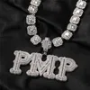 A-Z nom personnalisé plaqué or CZ diamant glacé lettre cursive collier initial pour femmes hommes collier Hip Hop avec corde de 24 pouces Ch1902