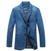 Men's Suits 2023 Mens Denim Men Fashion Cotton Vintage Suit Outerwear Male Blue Coat Jacket Slim Fit Jeans Blazers Top 4Xl