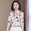 Luxury Fashion Pink Floral Shirt 2023 Women Designer Silk Satin Runway Tops Office Lady Long Sleeve Graphic Bluses Autumn Winter Chic Lapel Classic Button Up Shirts
