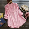 Bluzki damskie lniane koszule w szyku V Neck Solidny długie rękawy luźne topy swobodne jesienne odzież Blusas para mujer