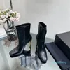 Botas de moda clássicas de designer para mulheres botas curtas de salto grosso de metal para outono e inverno com saltos dourados atraentes