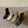 Boots Autumn Women Ankle Fashion Square Toe Back Slipper Ladies Short High Heel Winter Shoes 220815